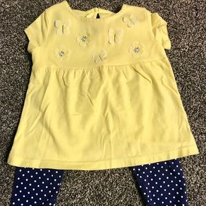 Yellow shirt with navy polka dot leggings